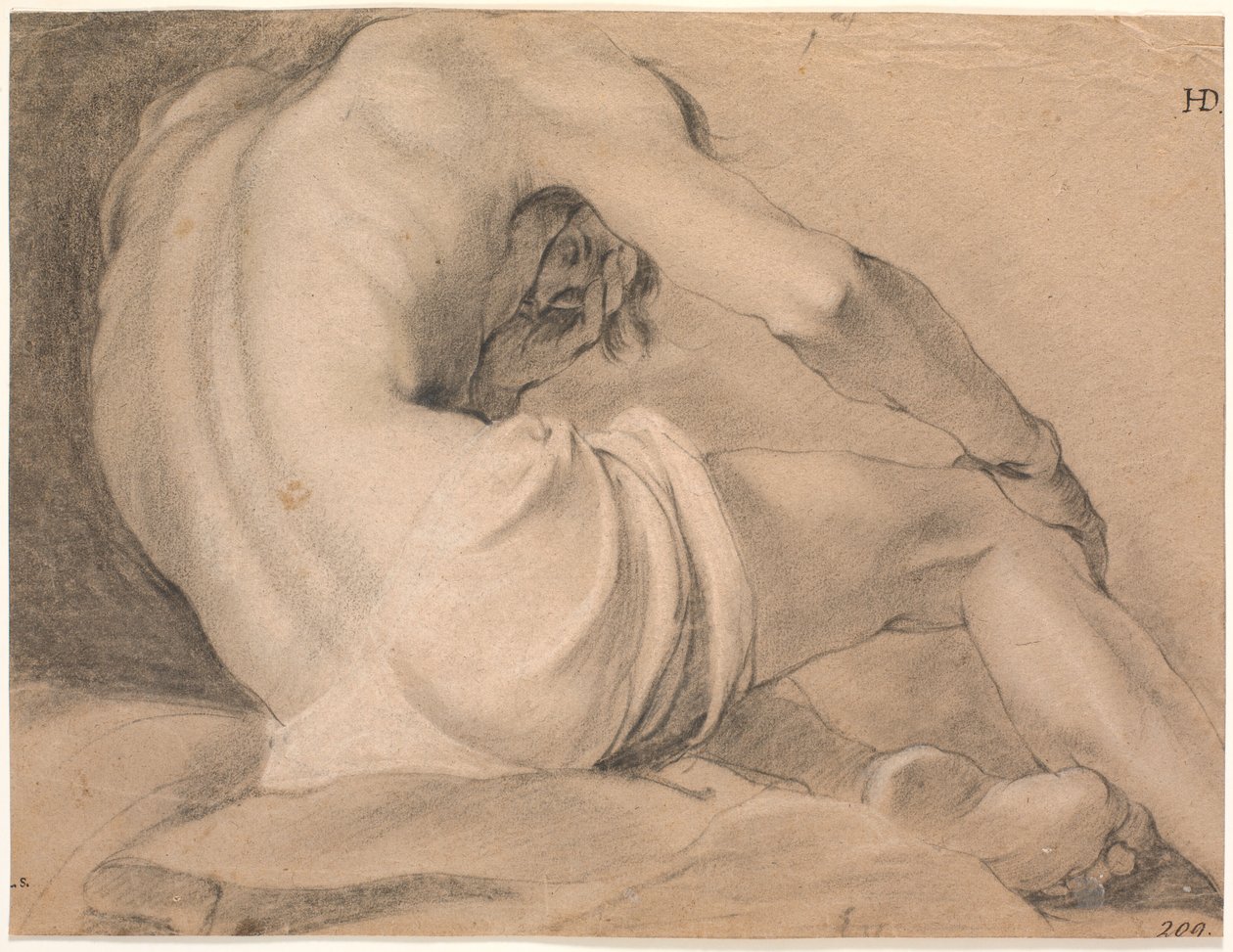 Modello maschile seduto, visto da dietro dal basso da Heinrich Dittmers