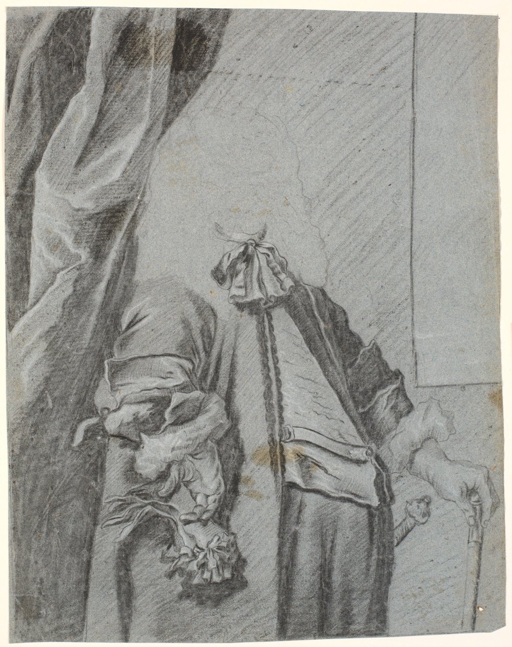 Studio per un ritratto maschile, figura a 3/4, mano destra che tiene un guanto, appoggiata al fianco, mano sinistra appoggiata a un bastone da Heinrich Dittmers