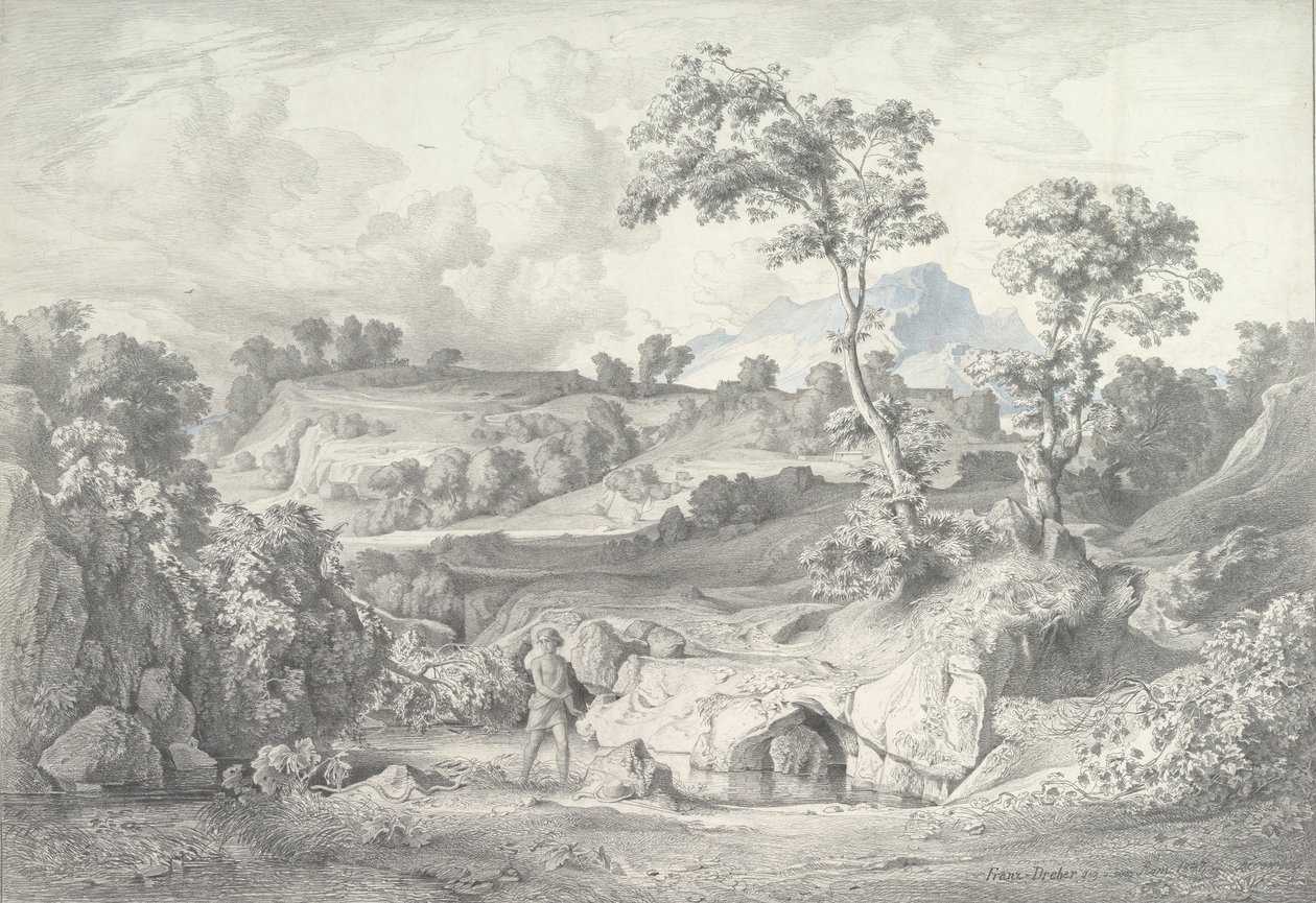 Paesaggio meridionale con un uomo e un serpente da Heinrich Dreber