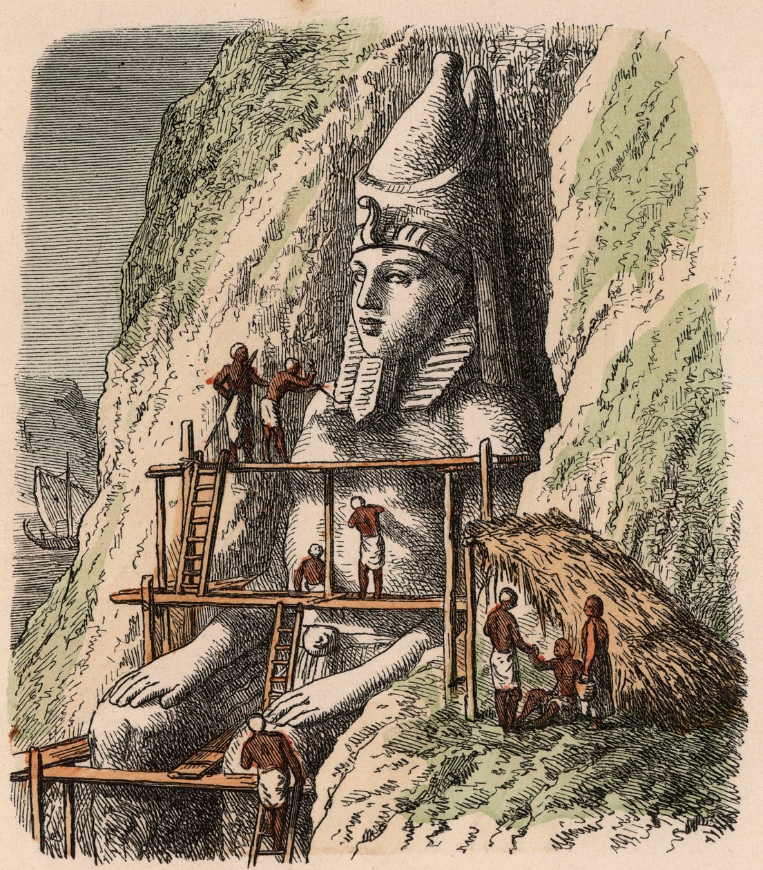 Antico Egitto: Scolpire una statua del Tempio di Abu Simbel, 1866 da Heinrich Leutemann