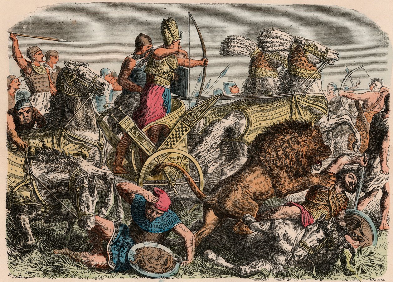 Antico Egitto: Faraone Ramses II combatte contro i leoni da guerra dell