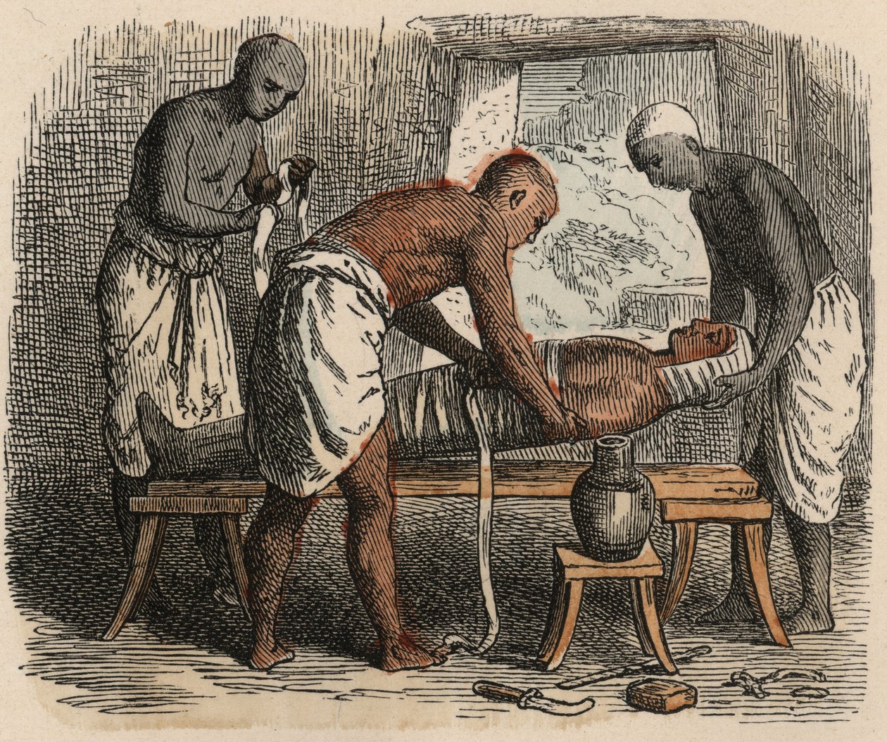 Antico Egitto: avvolgimento della mummia, 1866 da Heinrich Leutemann
