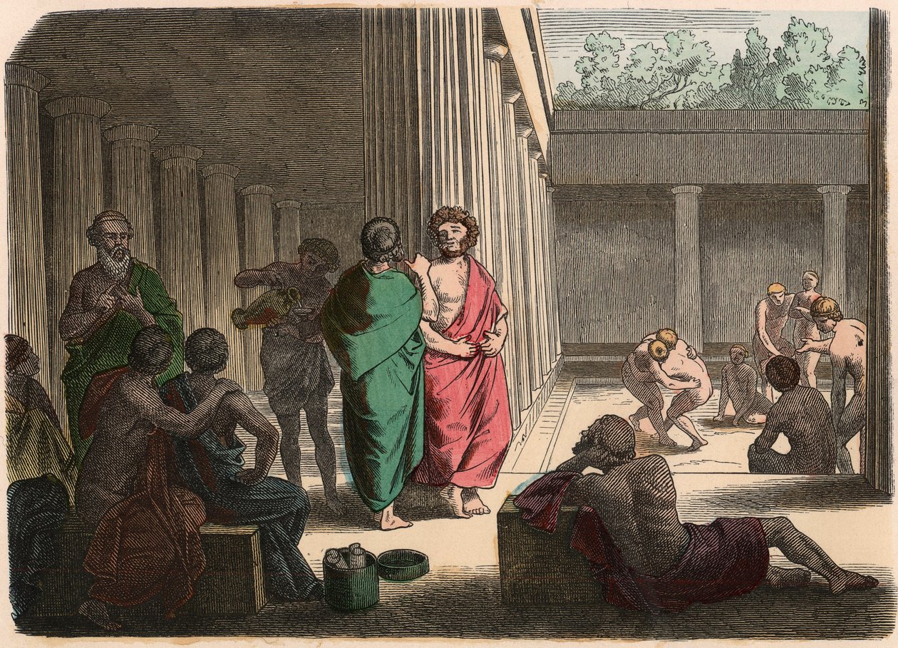 Antica Grecia: Nel ginnasio. Platonici, epicurei, cinici e lottatori da Heinrich Leutemann