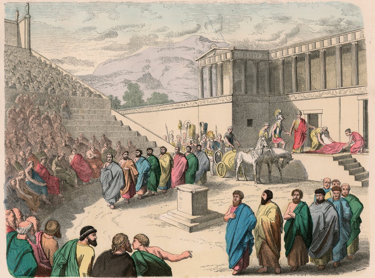 Antica Grecia: Teatro - Produzione della tragedia Agamennone da Heinrich Leutemann