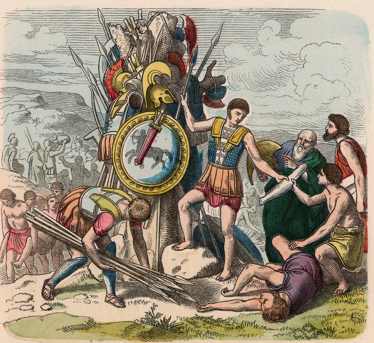 La Grecia al tempo delle Repubbliche: I vincitori erigono segni della loro vittoria sul campo di battaglia da Heinrich Leutemann