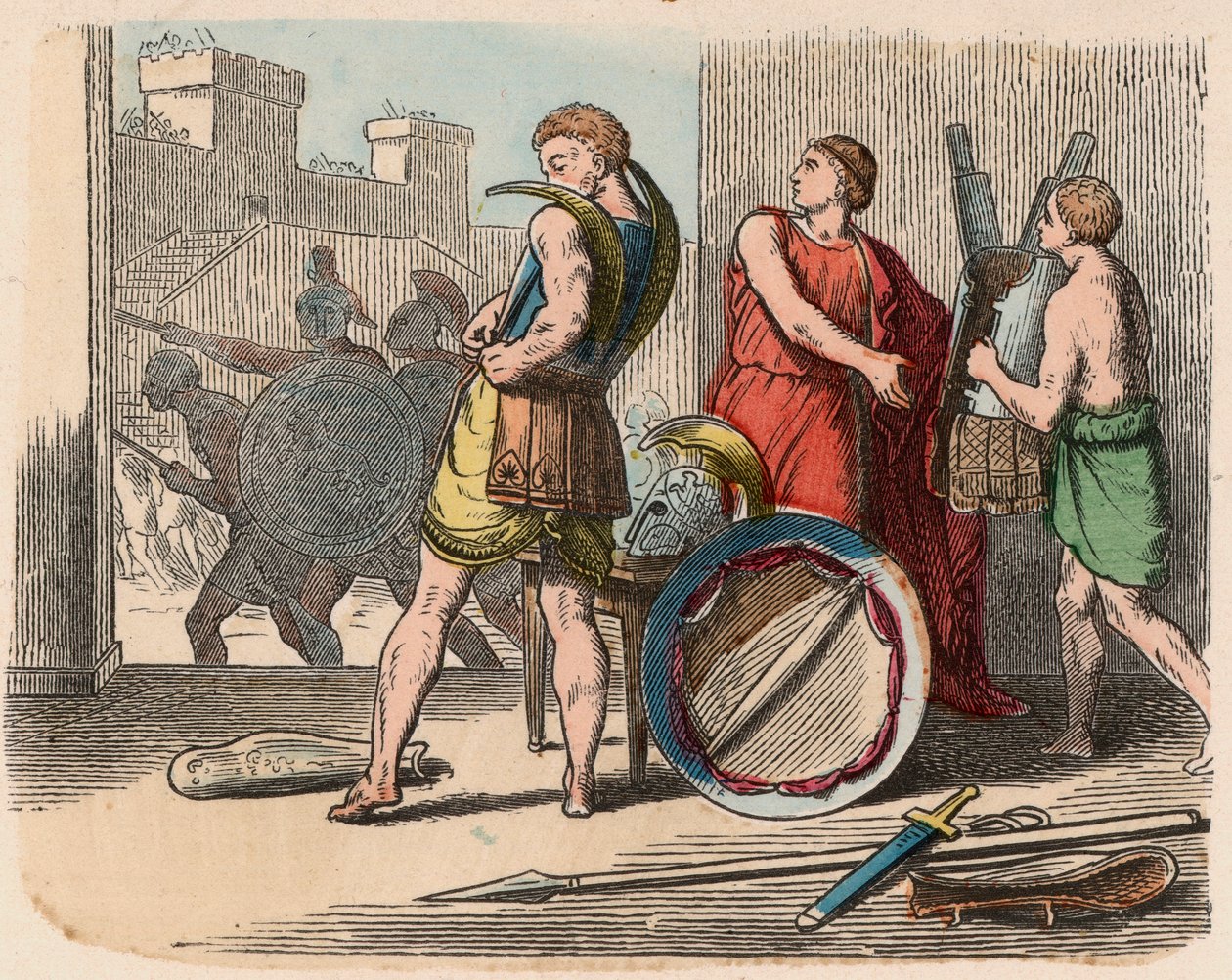 Grecia al tempo delle Repubbliche: Guerrieri indossano la loro armatura da Heinrich Leutemann