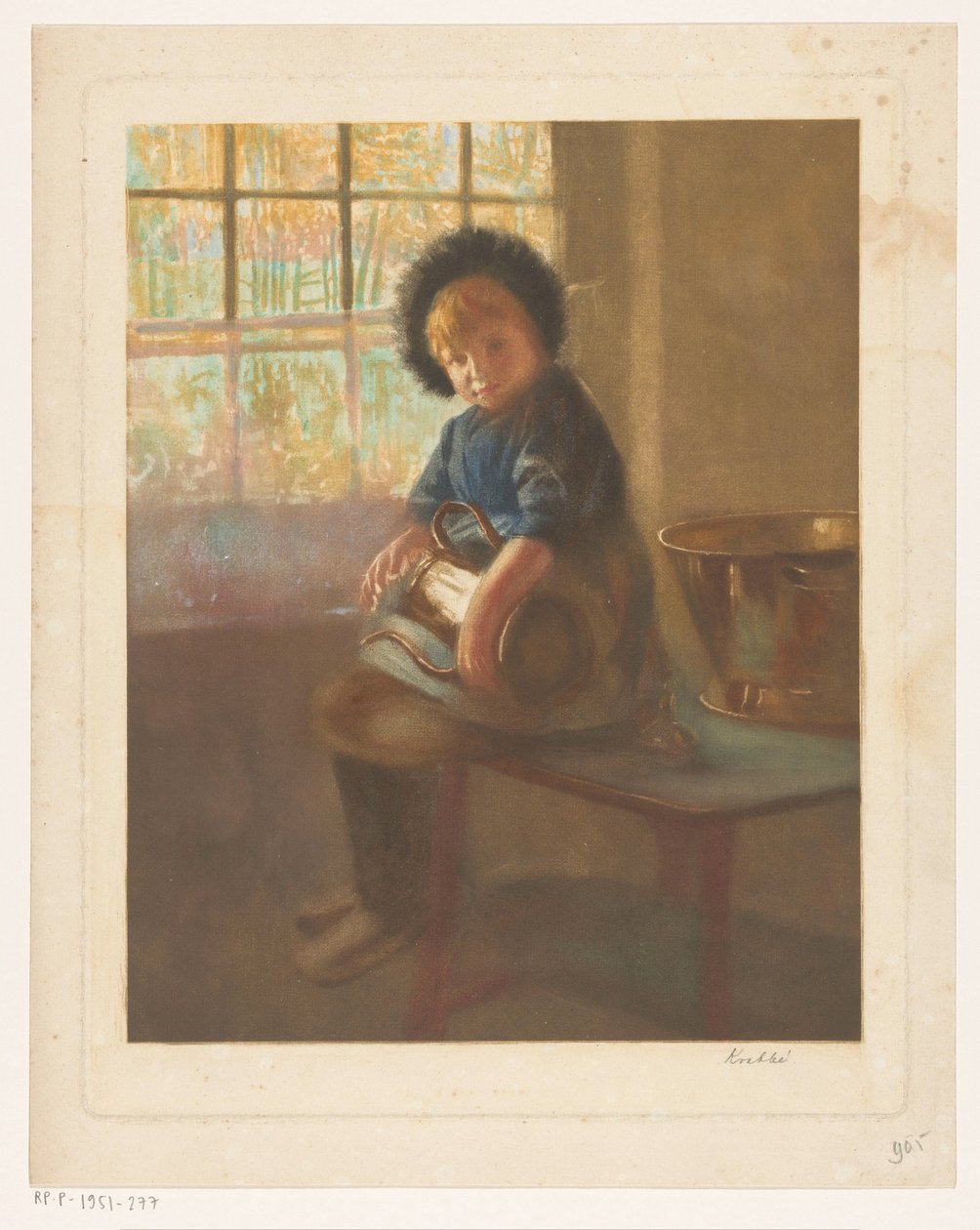 Ragazza che lucida una brocca di rame da Heinrich M. Krabbé (signed by artist)