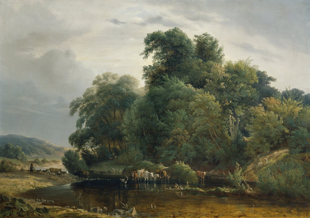 Paesaggio con mandria e pastorella da Heinrich Peyer