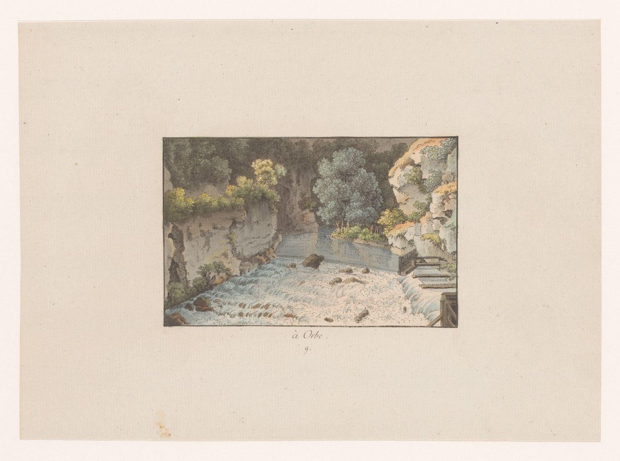 Vista di una cascata a Orbe da Heinrich Rieter