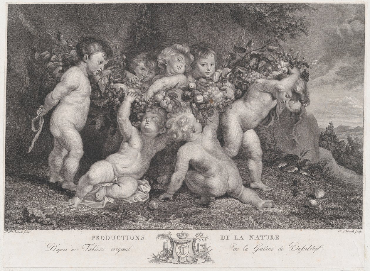 Sette putti che portano una ghirlanda di frutta da Heinrich Schmitz