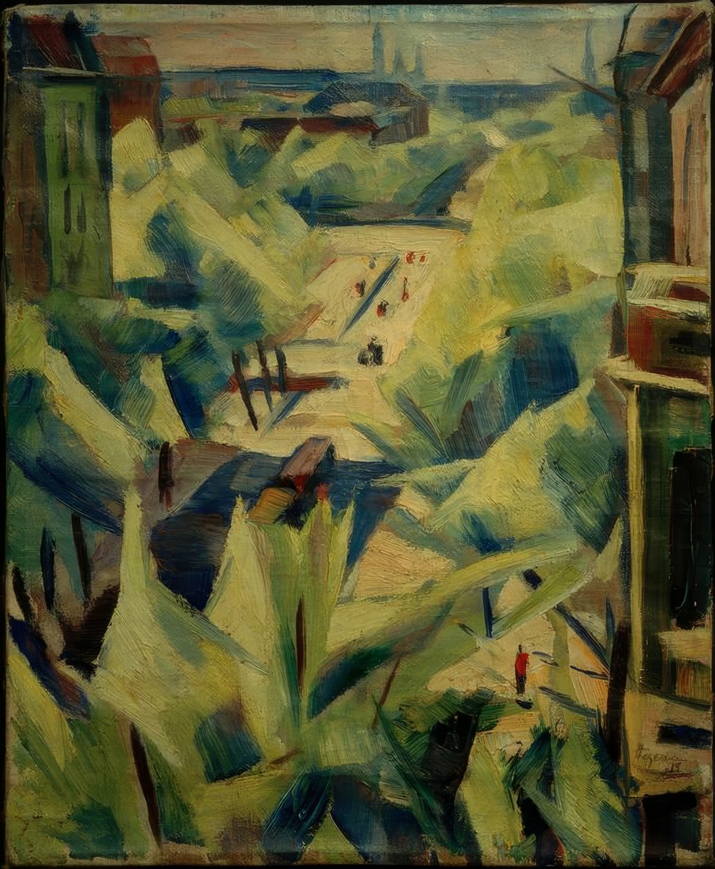 Vista dallo studio sulla diga di Mundsburger e il centro città da Heinrich Stegemann