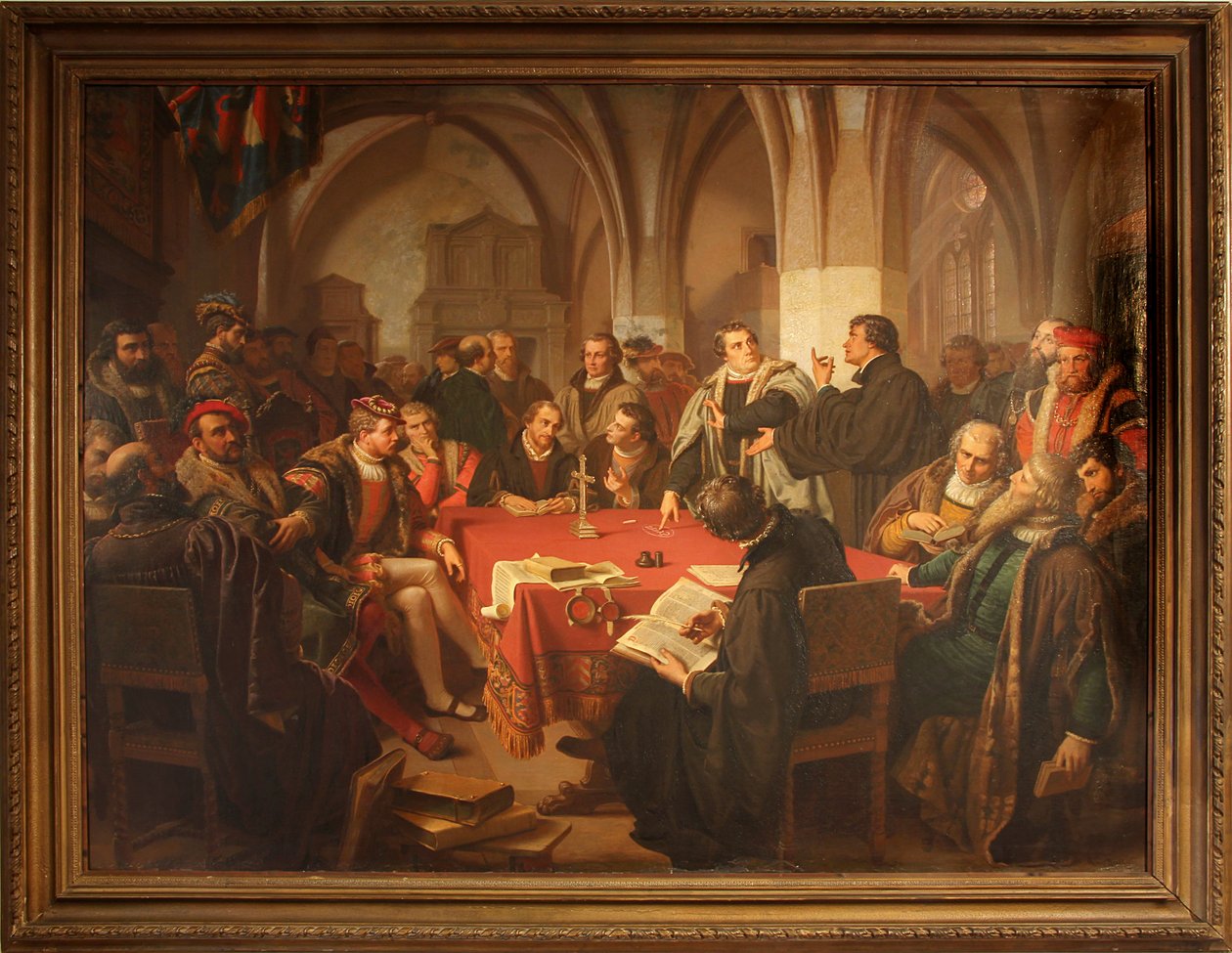 Dialogo religioso di August Noack nel castello di Marburgo 1869 con cornice da Heinrich Stürzl
