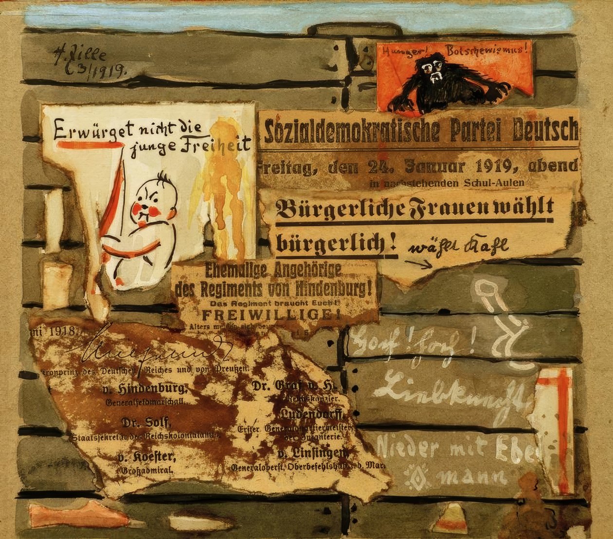 H. Zille, Cartellone 1919 / Collage da Heinrich Zille