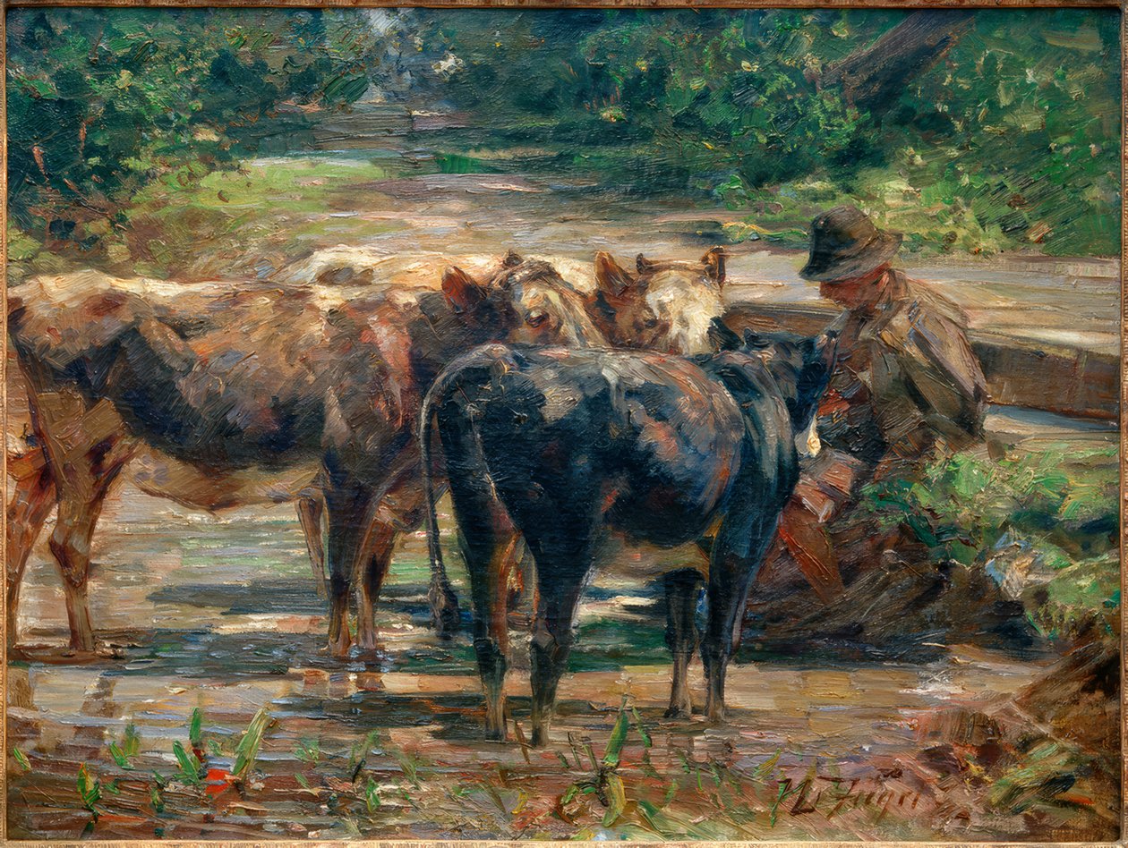 Pastore con vitelli da Heinrich von Zügel