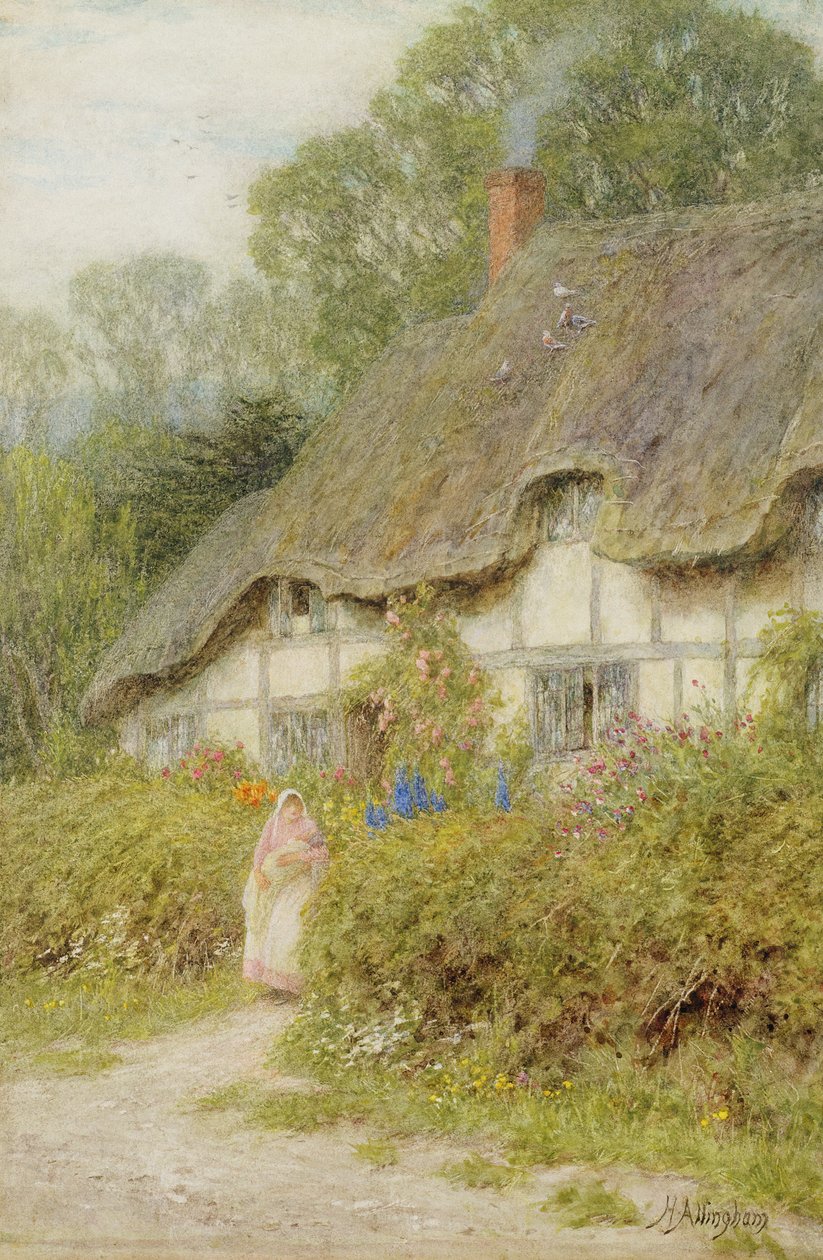Un cottage nel Wiltshire (acquerello su carta) da Helen Allingham