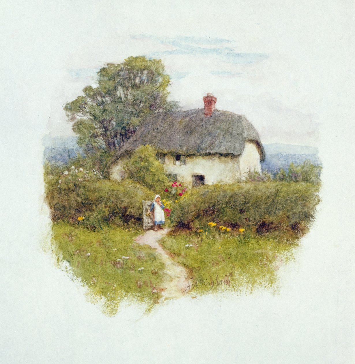 Ragazza giovane al cancello del cottage da Helen Allingham