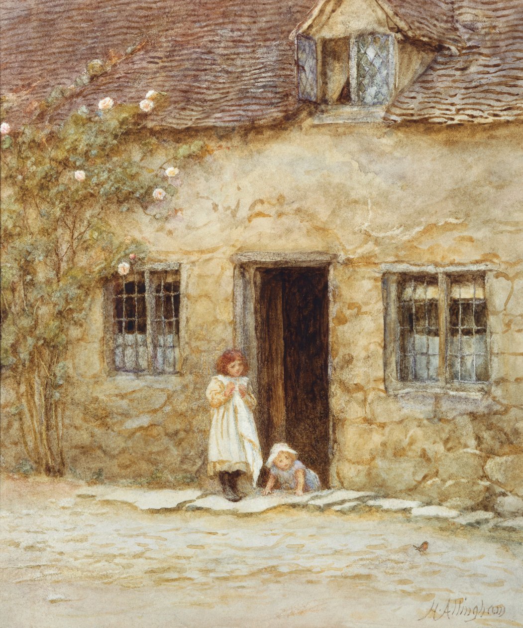 Alla porta del cottage da Helen Allingham