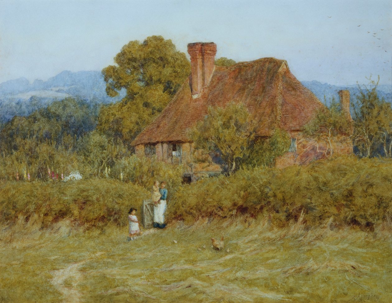 Cottage a Broadham Green, Surrey, alla Luce del Tramonto da Helen Allingham
