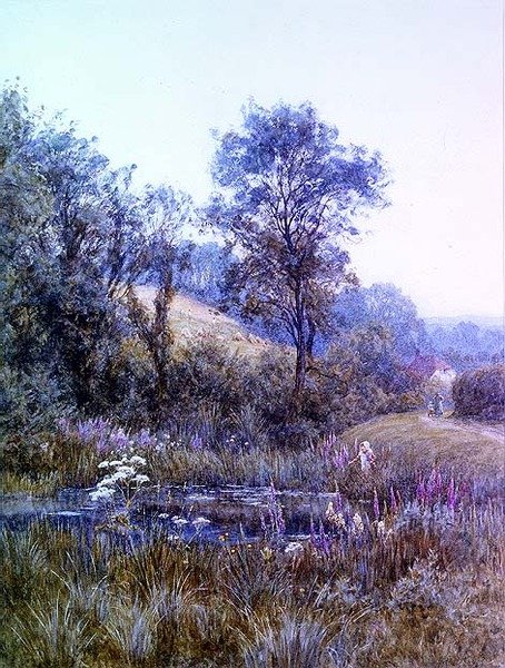 Raccogliendo fiori vicino allo stagno da Helen Allingham