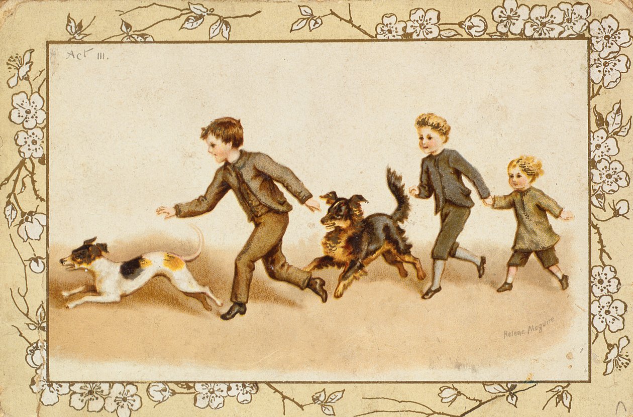 Biglietto di Auguri che Raffigura Bambini che Giocano con i Loro Cani da Helena J. Maguire
