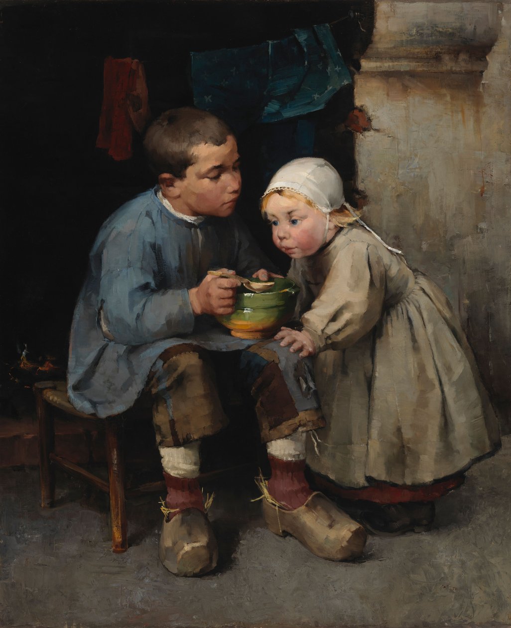 Un ragazzino che dà da mangiare alla sorellina da Helene Schjerfbeck