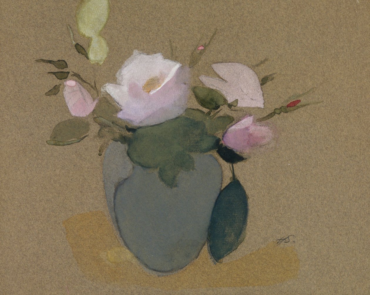 Rose in un vaso blu-verde da Helene Schjerfbeck