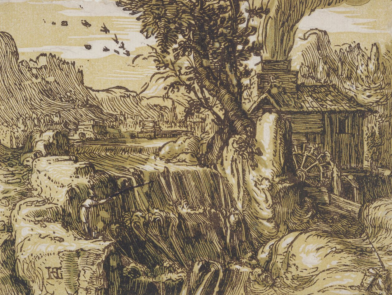 Paesaggio con cascata da Hendrik Goltzius