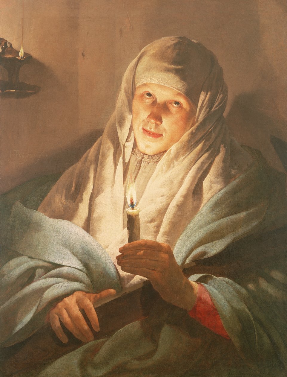 Una donna con una candela e una croce da Hendrick ter Brugghen