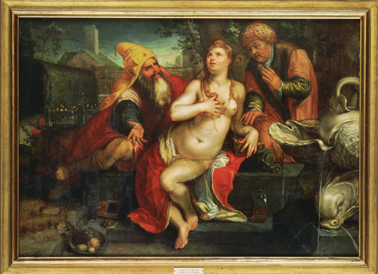 Susannah e gli anziani... (dipinto su tavola) da Hendrick (attr. to) Goltzius