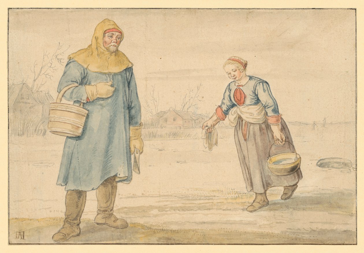Coppia di contadini sul ghiaccio da Hendrick Avercamp