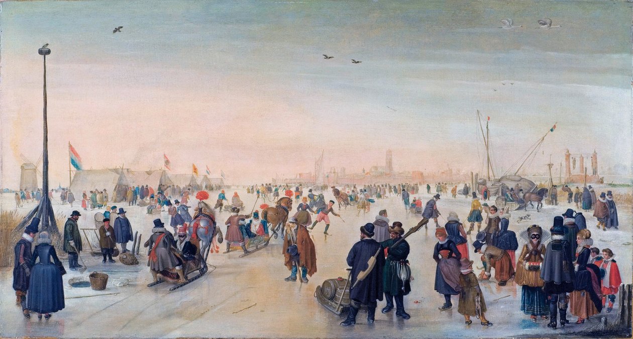 Olandese: Ghiaccio vicino a una città Paesaggio invernale vicino a una città Godersi il ghiaccio vicino a una città da Hendrick Avercamp