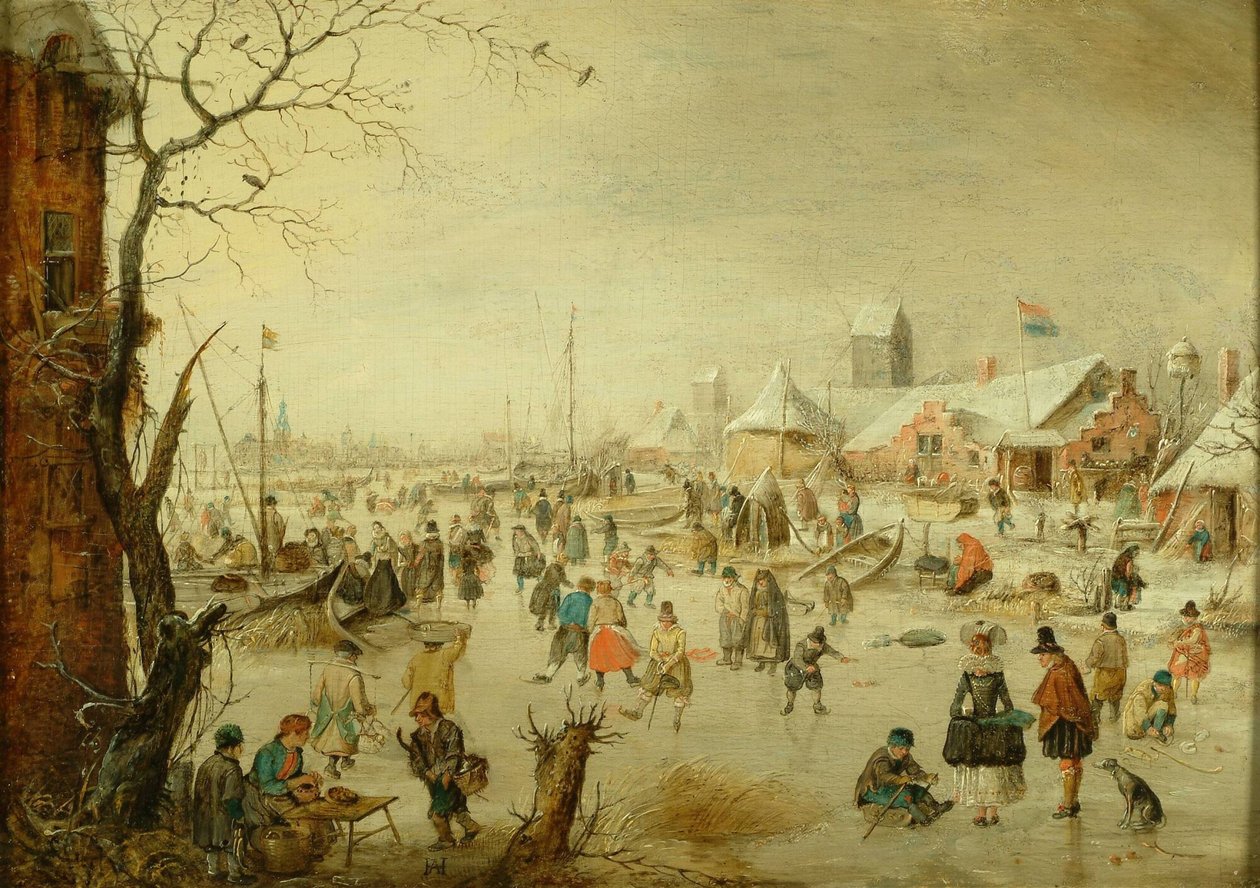 Olandese: Paesaggio invernale con pattinatori sul ghiaccio Una scena sul ghiaccio da Hendrick Avercamp