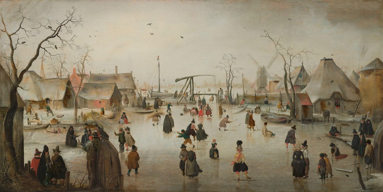 Pattinaggio su ghiaccio in un villaggio da Hendrick Avercamp
