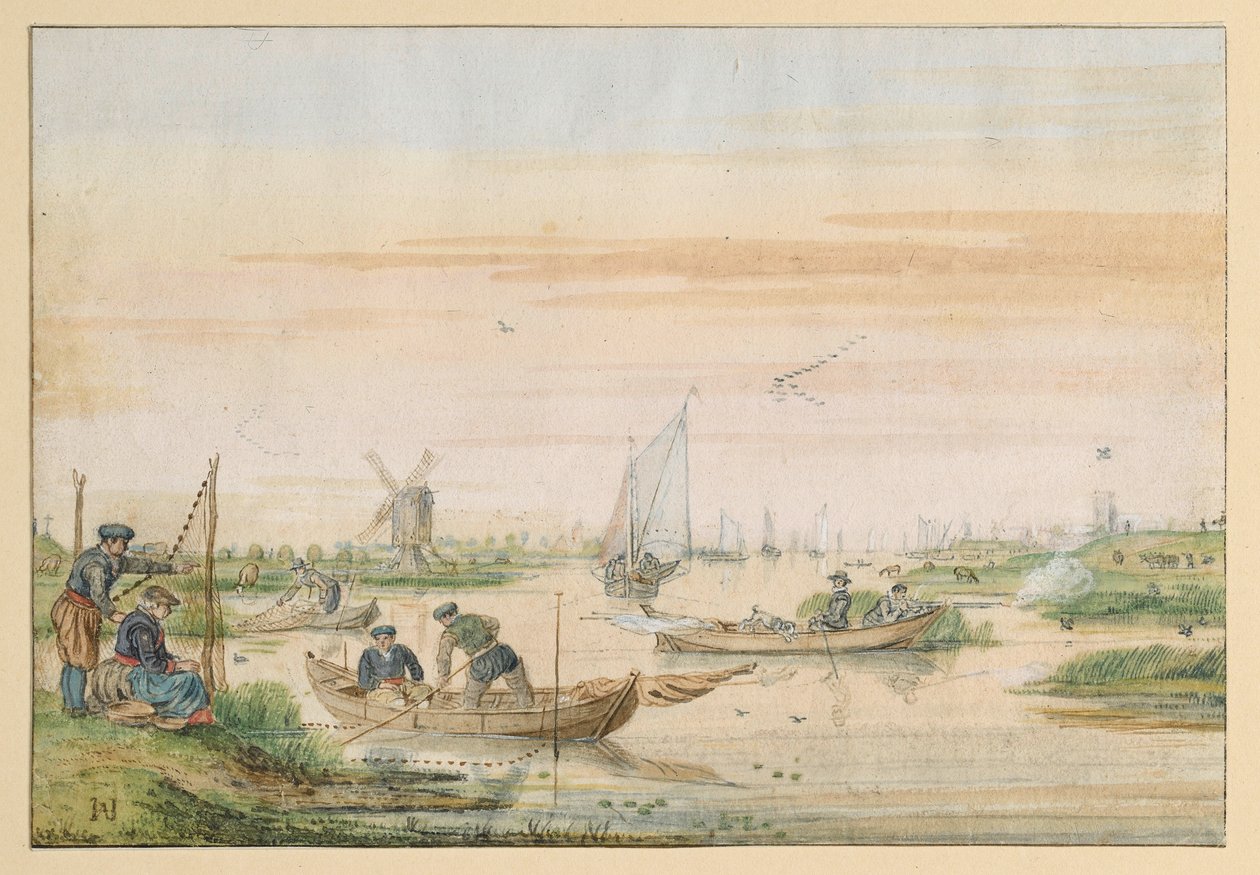 Paesaggio con canale, pescatori e cacciatori di gufi da Hendrick Avercamp