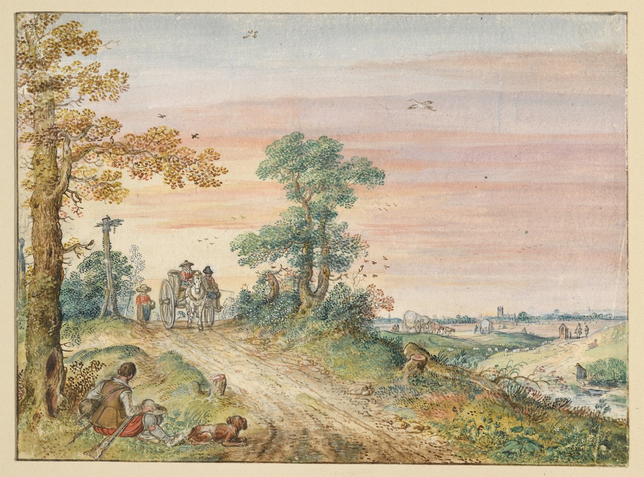 Strada di campagna con un carro trainato da cavalli da Hendrick Avercamp
