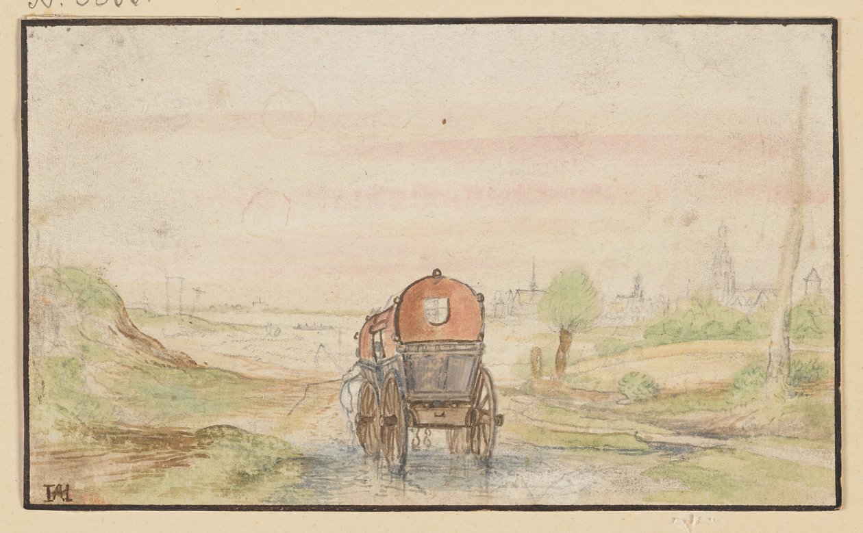 Strada di campagna con una carrozza rossa da Hendrick Avercamp