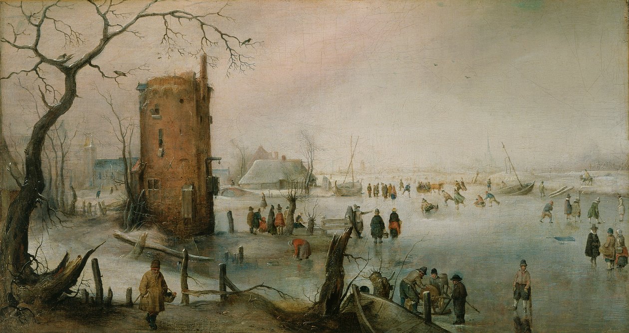 Pattinaggio vicino a una città da Hendrick Avercamp
