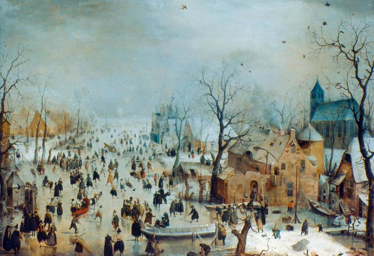 Scena invernale con pattinatori sul ghiaccio, c1608 da Hendrick Avercamp