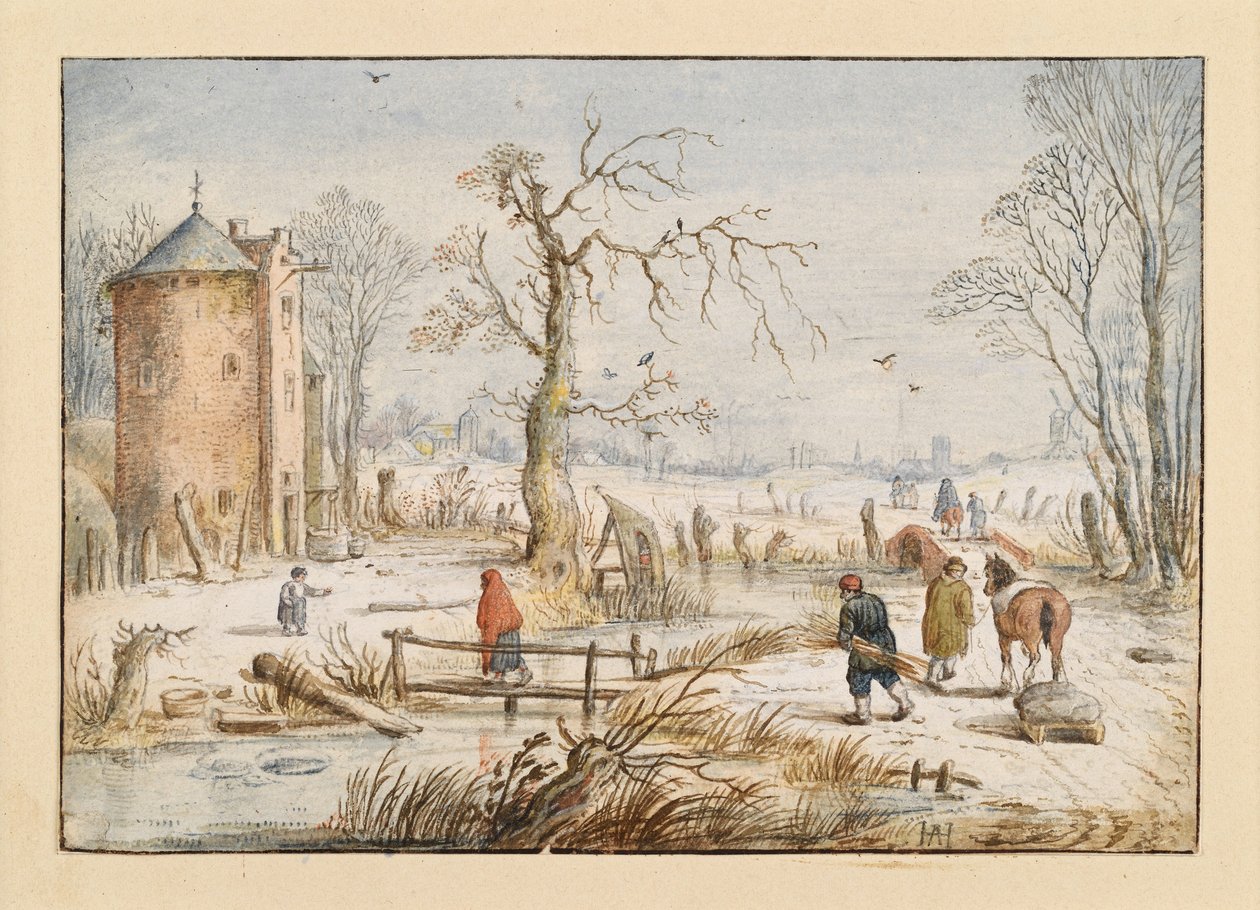 Paesaggio invernale con una torre rotonda da Hendrick Avercamp