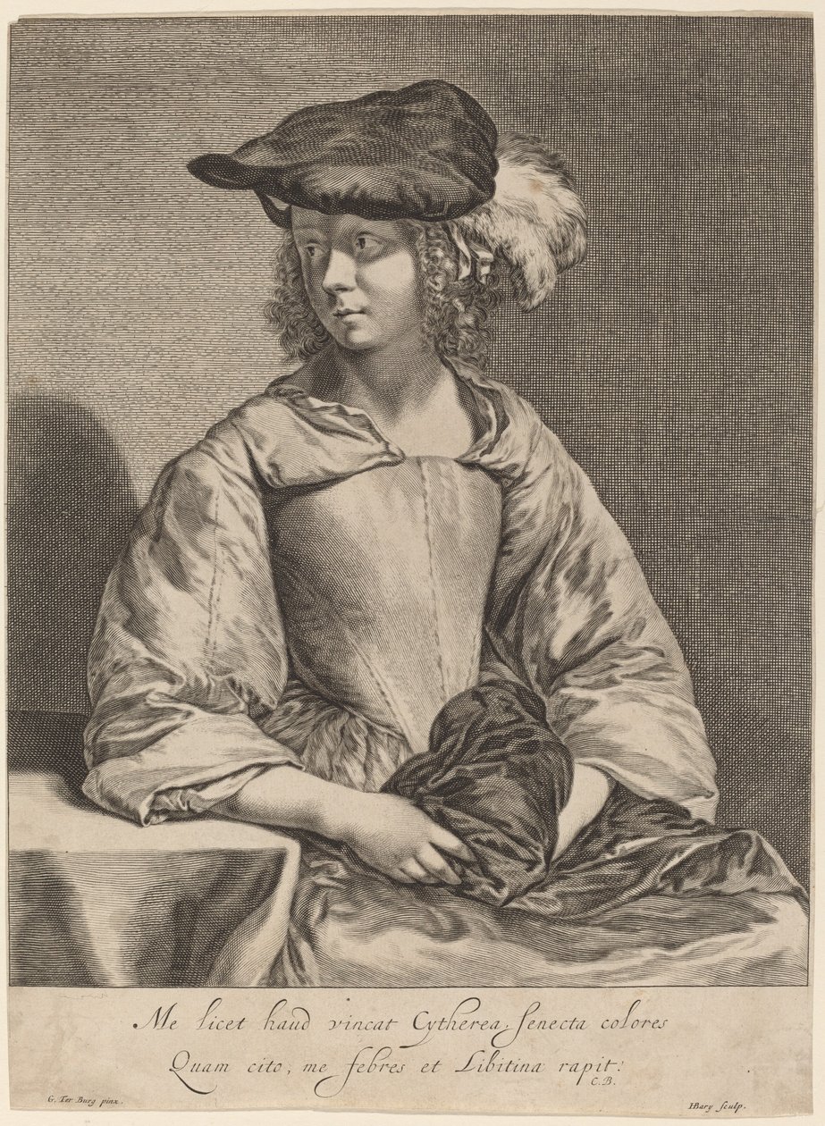 Ragazza con cappello piumato da Hendrick Bary after Gerard ter Borch the Younger
