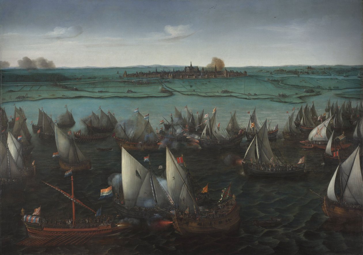 Battaglia tra navi olandesi e spagnole sul Haarlemmermeer da Hendrick Cornelisz. Vroom