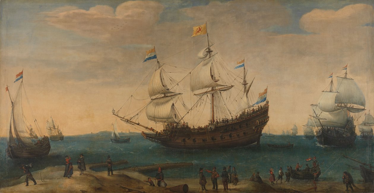 East Indiamen al largo di una costa, c.1600-30 da Hendrick Cornelisz Vroom