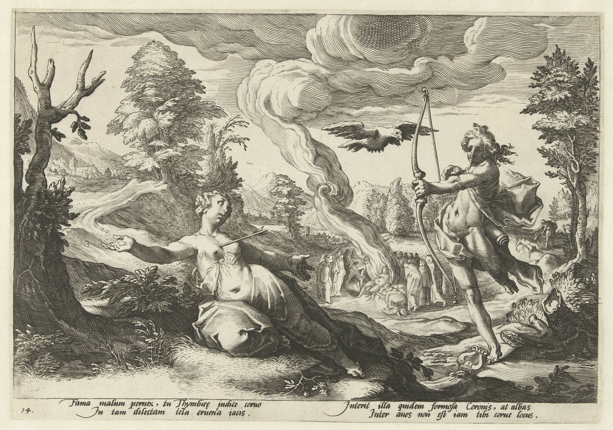 Apollo uccide Coronide da Hendrick Goltzius (workshop of)