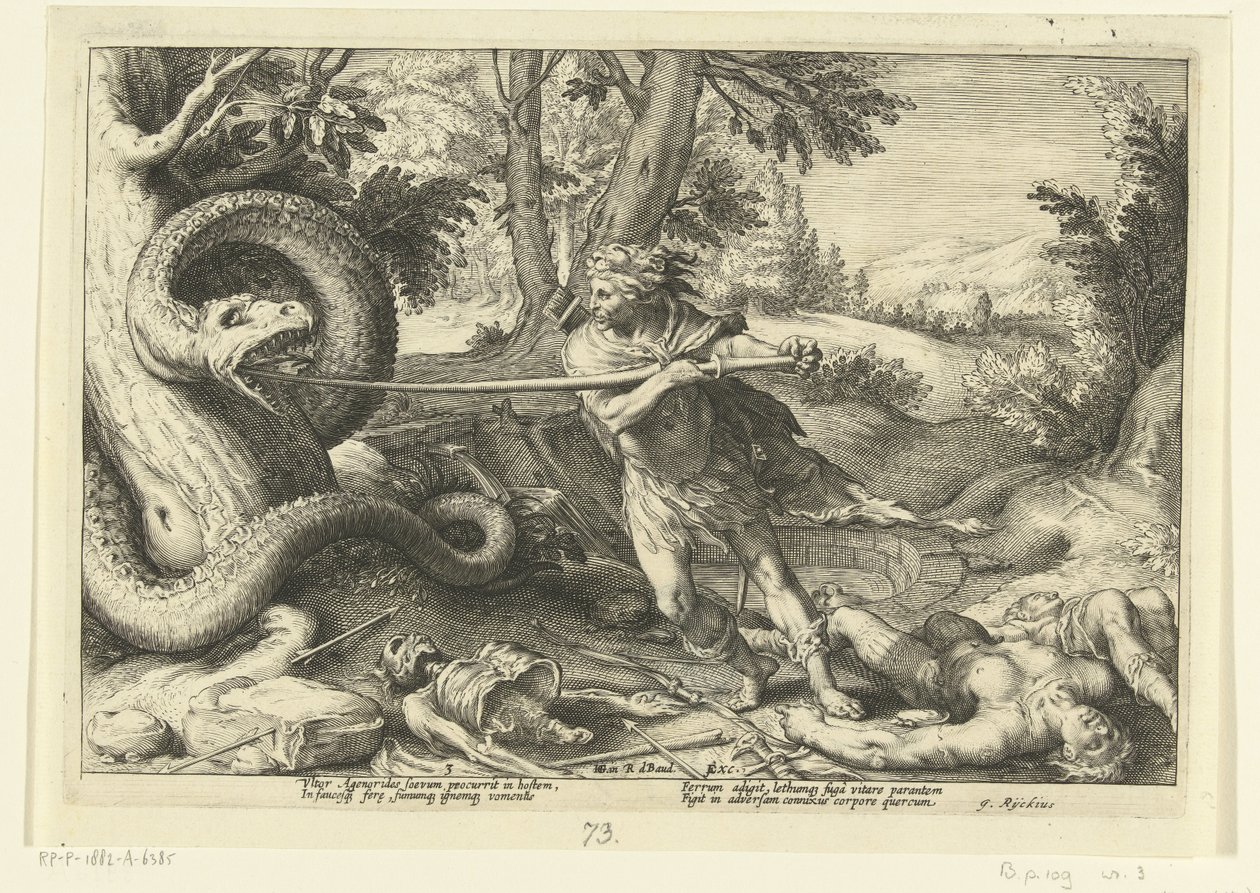 Cadmo uccide il drago da Hendrick Goltzius (workshop of)