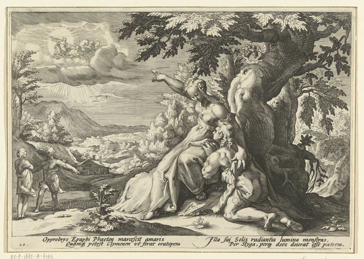 Clymene indica a Fetonte suo padre, il dio del sole da Hendrick Goltzius (workshop of)