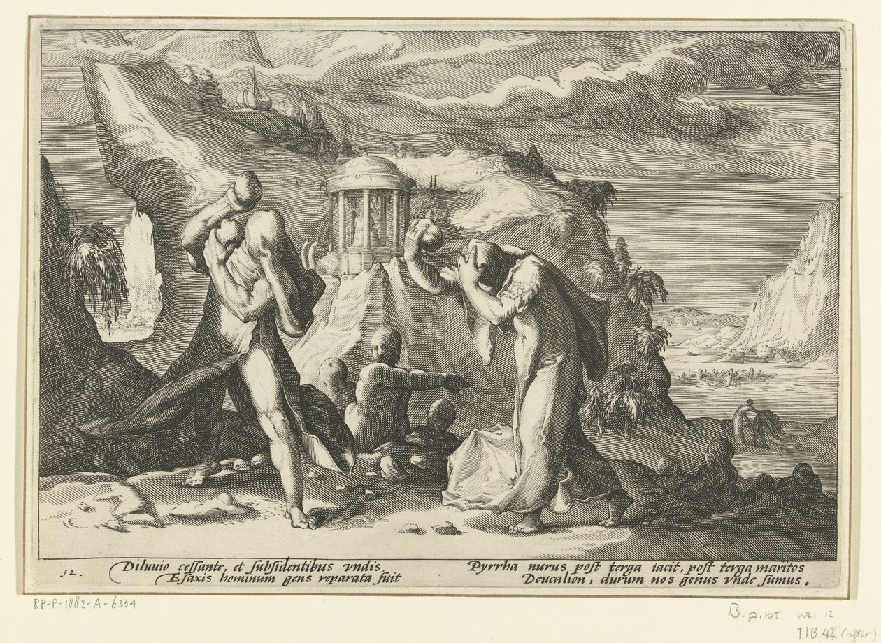 Deucalione e Pirra creano una nuova razza umana da Hendrick Goltzius (workshop of)