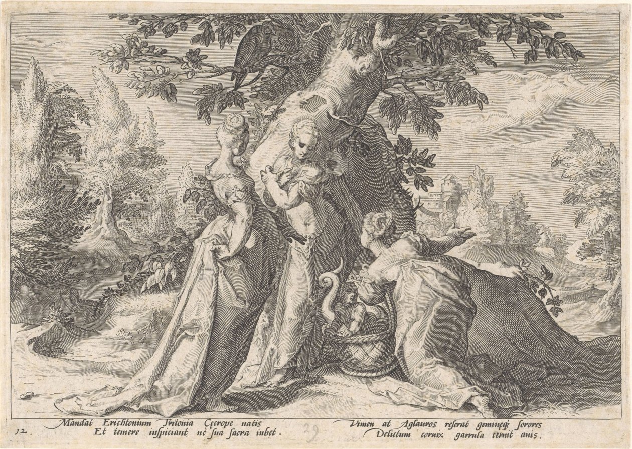 Le figlie di Cecrope aprono il cesto di Minerva da Hendrick Goltzius (workshop of)
