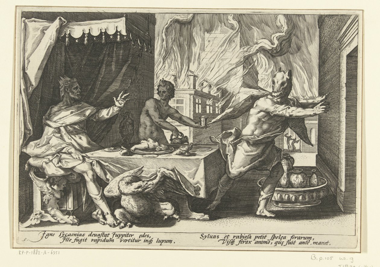 Licaone trasformato in lupo da Hendrick Goltzius (workshop of)
