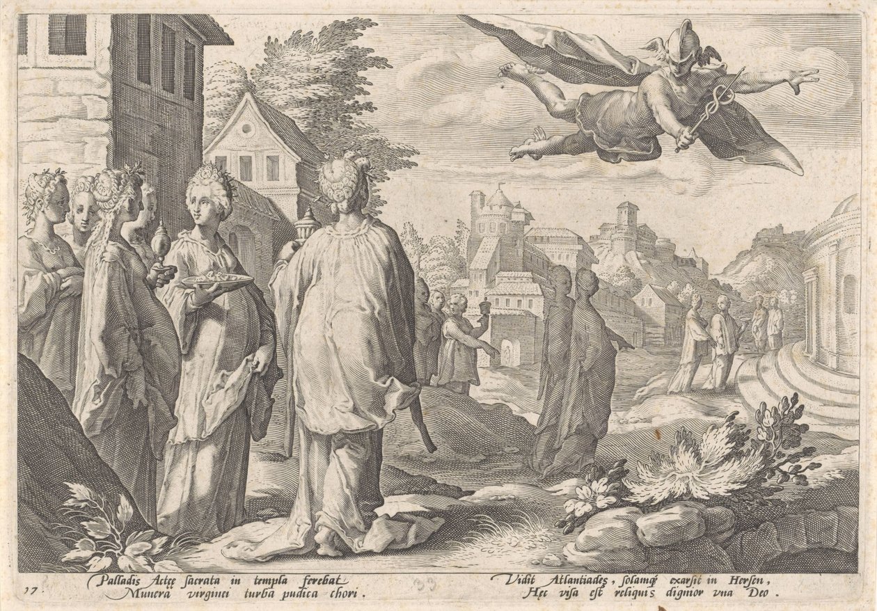 Mercurio e Herse, Metamorfosi di Ovidio (titolo della serie) da Hendrick Goltzius (workshop of)