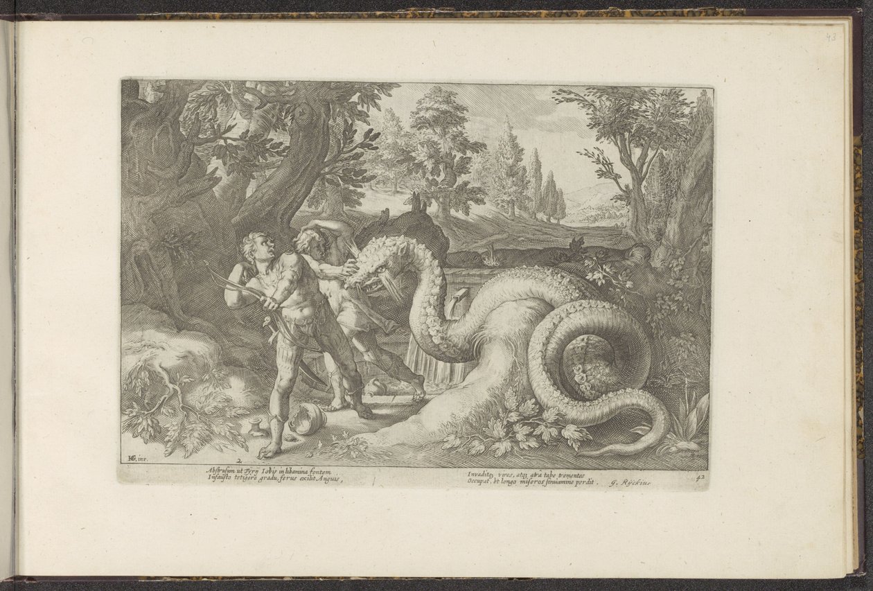 Compagni di Cadmo divorati da un drago (serie: Metamorfosi di Ovidio) da Hendrick Goltzius (workshop of)